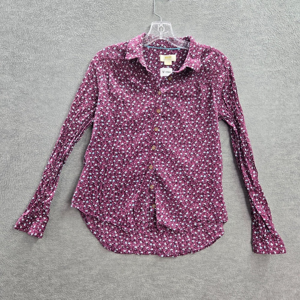 Maeve Anthropologie Women Top 6 Red Ditsy‎ Calico Floral Button Up Collar